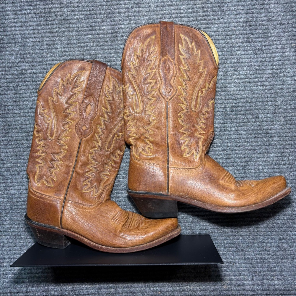 Old West Tan Leather Western Cowboy Boots Pointed Toe LF1529 Woman's  7
